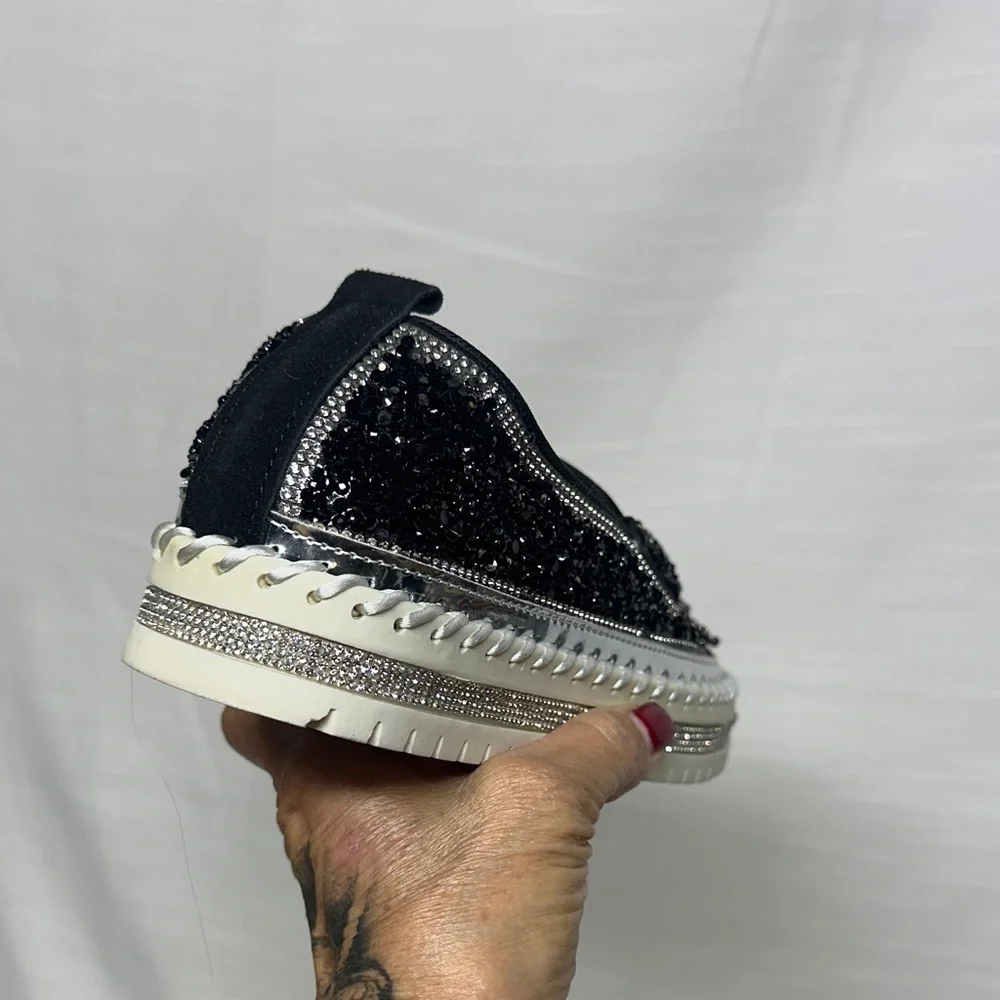 Black Glitter Loafers for Women